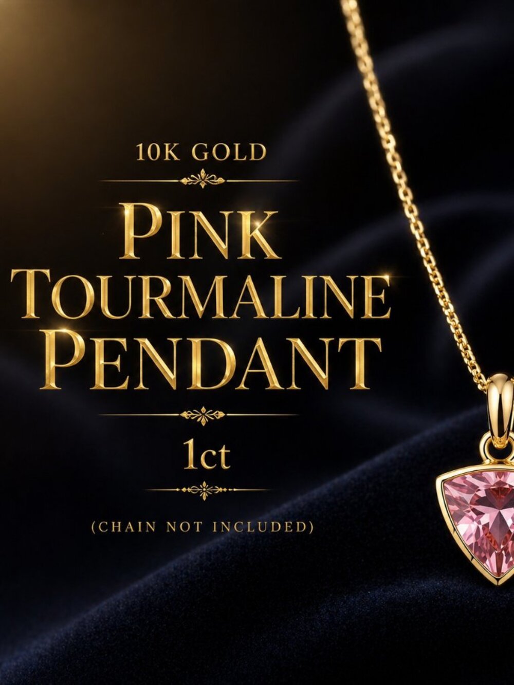Pink Tourmaline Pendant 1ct, 10K Gold Tourmaline Necklace Pendant, Trillion Cut